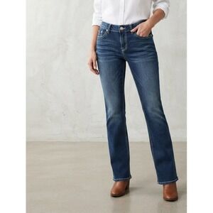 Maurices Dark Wash Whiskered Bootcut Stretch Denim Jeans 14 Long